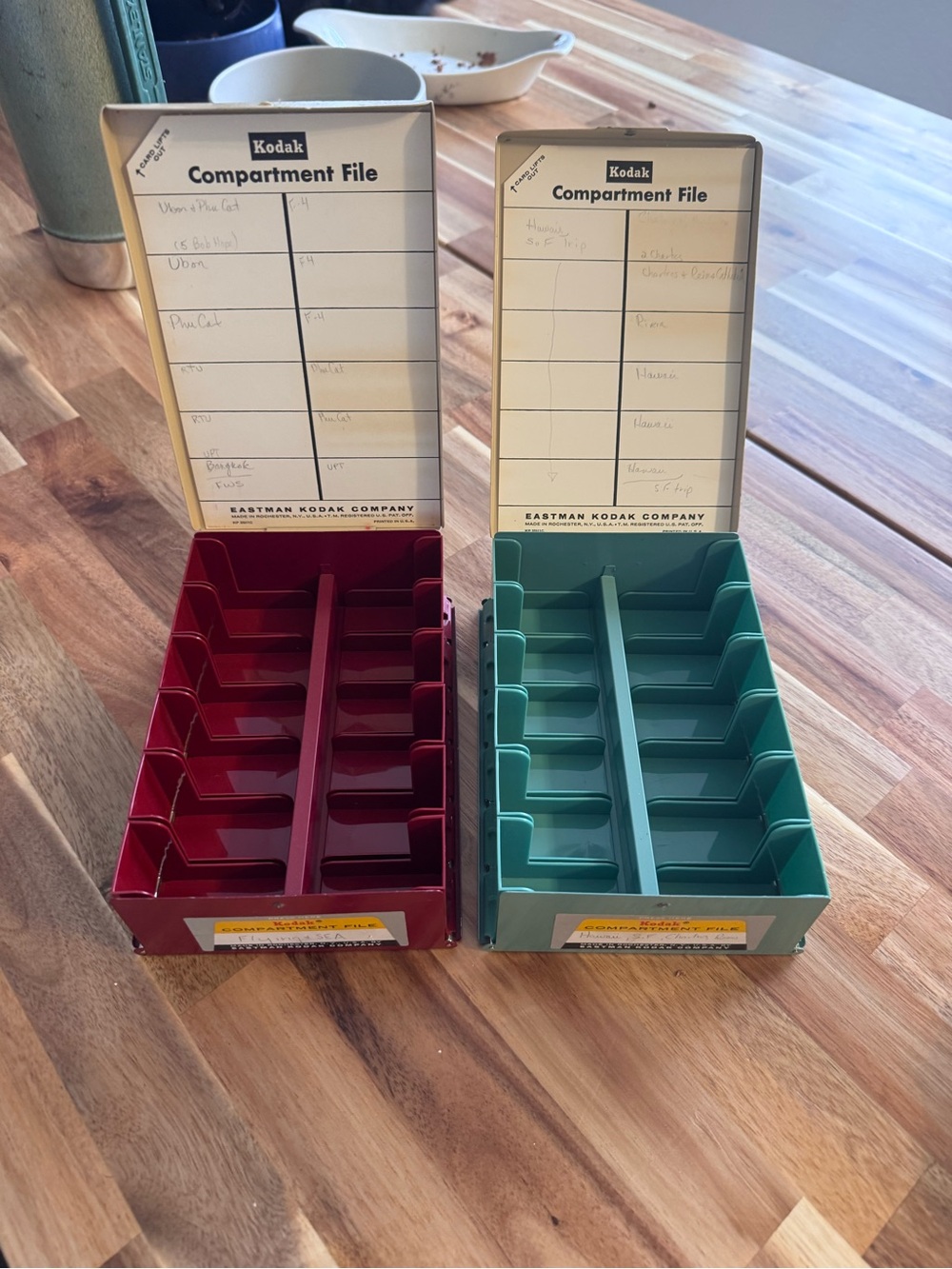 Kodak film Compartment File Organizer - 2 Red and Teal metal box vintage